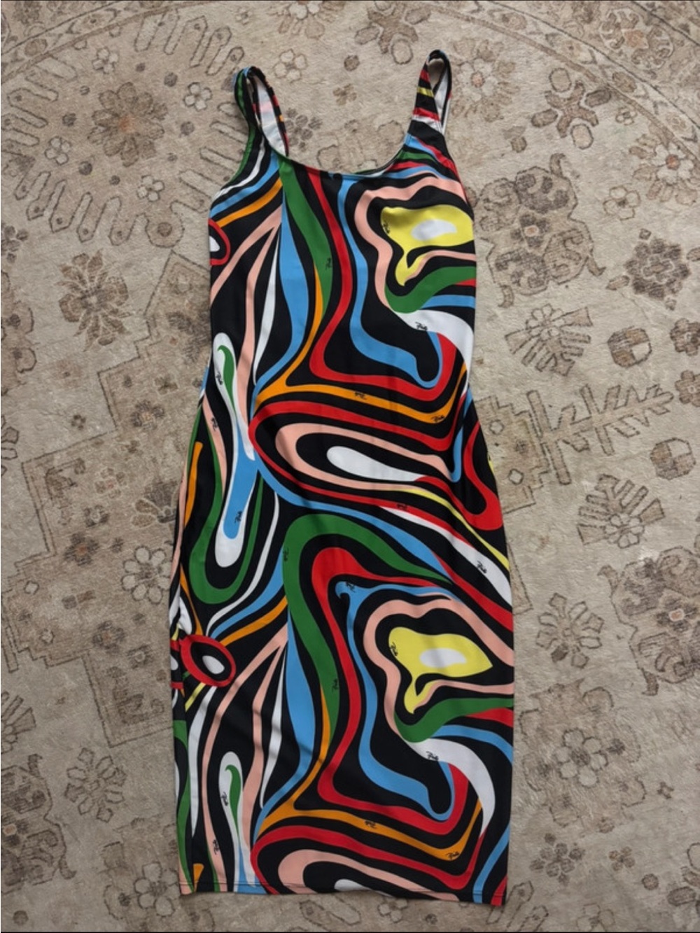 Multicolor Abstract Slip Midi Dress